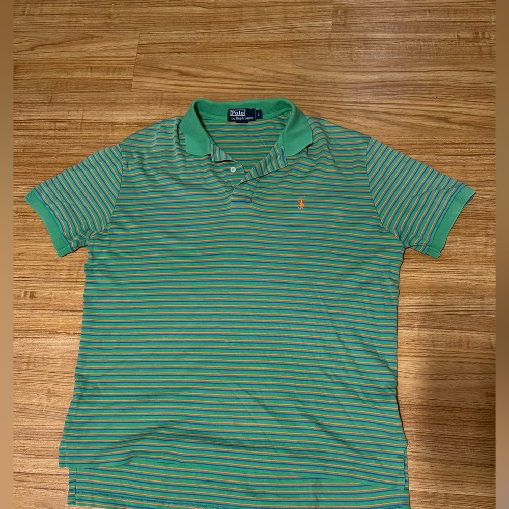 Polo Ralph Lauren Shirt Mens L Green Blue Orange Stripes